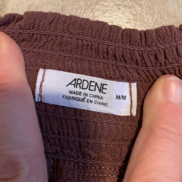 💜 ARDENE M/M Brown Smocked Waist Crochet Lace Trim Flowy Shorts - Picture 4 of 7